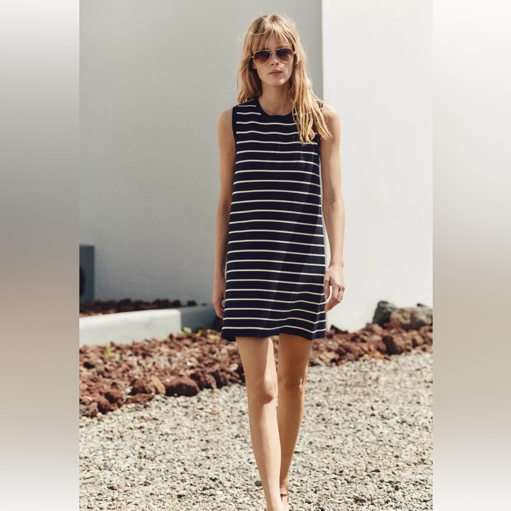 Zara - Striped Sleeveless Navy Blue and White Dress
